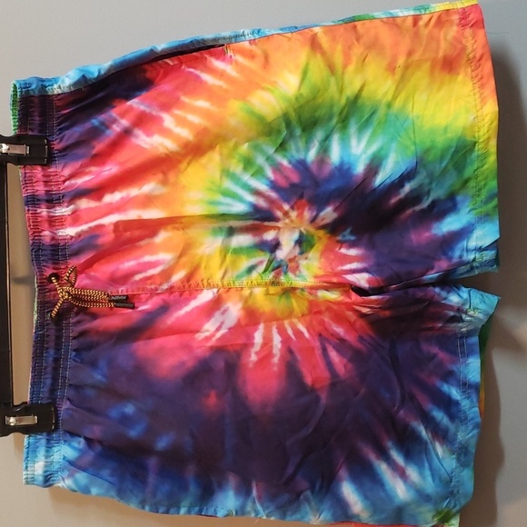 Broken Threads Rainbow Swirl Design Men's Swim Trunks - Picture 1 of 4